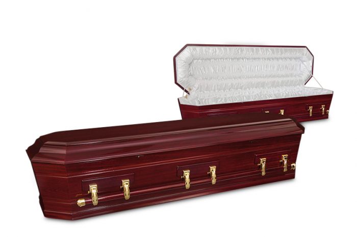 Grecian Rosewood Full Lid Dark Brown Coffin | Gift of Grace Funeral Homes in Perth