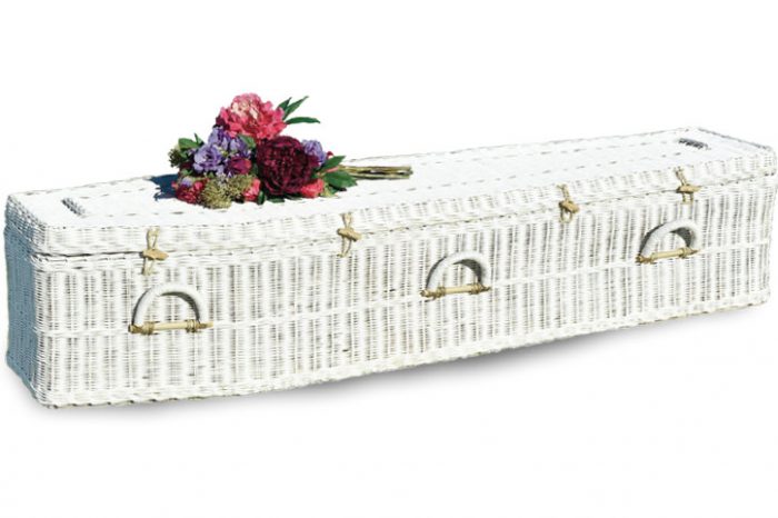 white coffin rattan eco friendly funerals in perth - gift of grace